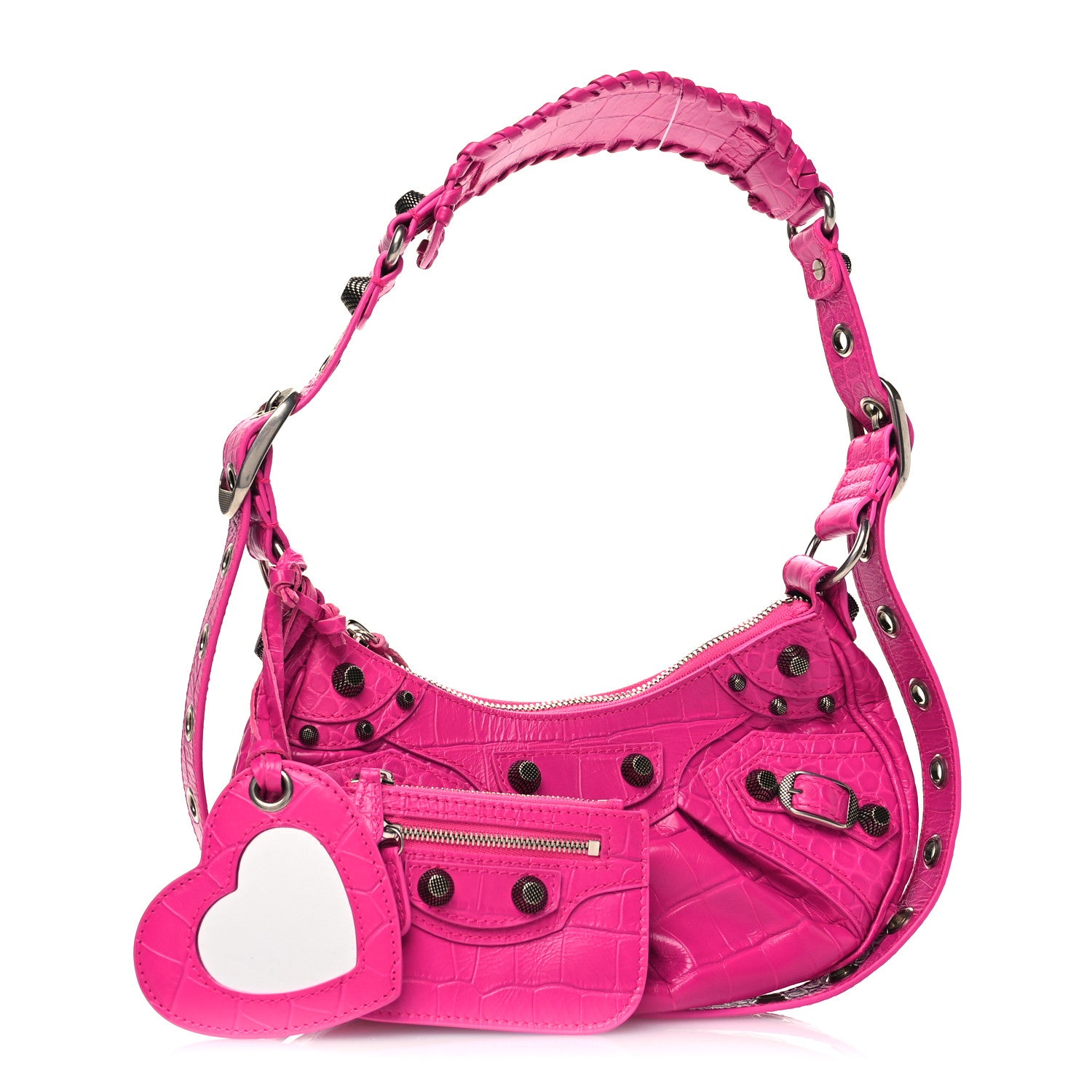 Balenciaga Extra Supple Calfskin Crocodile Embossed XS Le Cagole Shoulder Bag Violet Fuxia 1 of 10