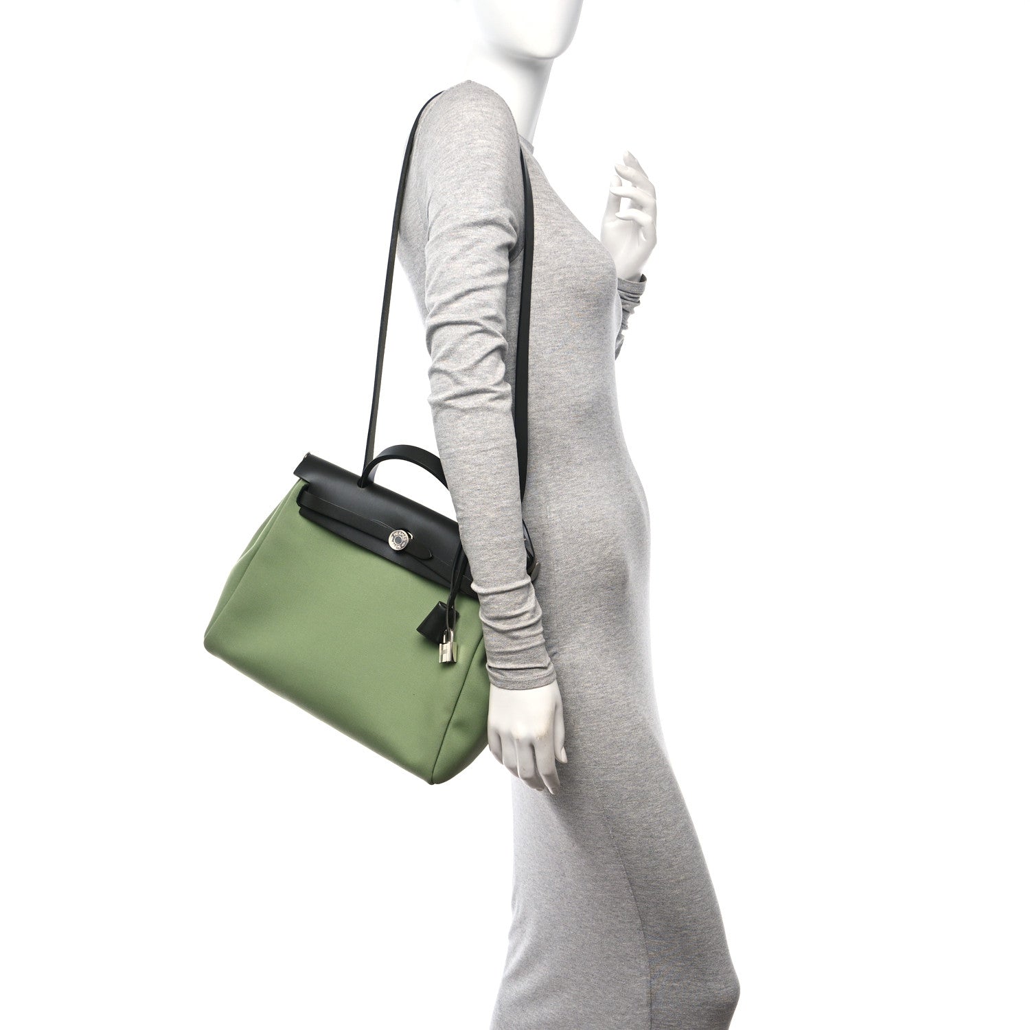 Hermes Military Toile Vache Hunter Herbag Zip Retourne 31 PM Vert Criquet Black 2 of 10