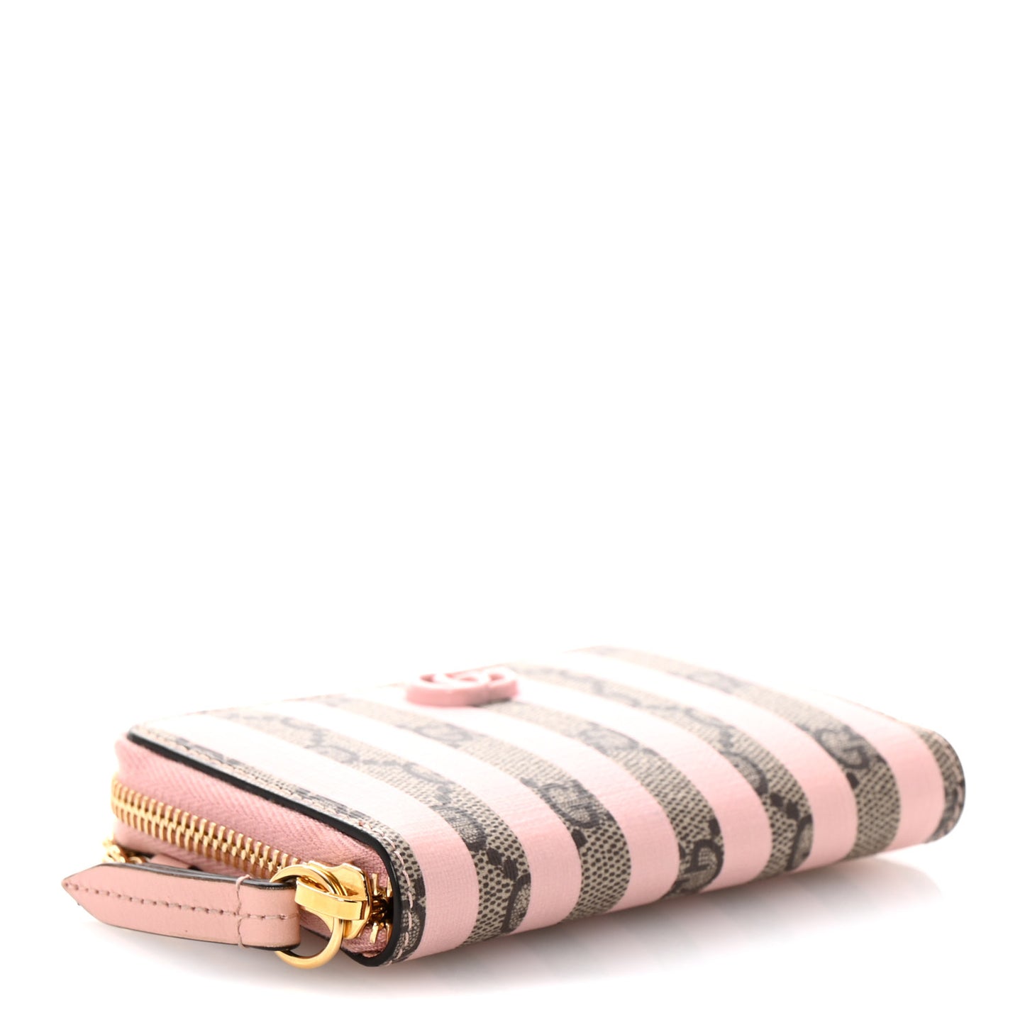 Supreme Monogram Vitello Eclipse Enamel Striped GG Key Card Case Beige Ebony Pink