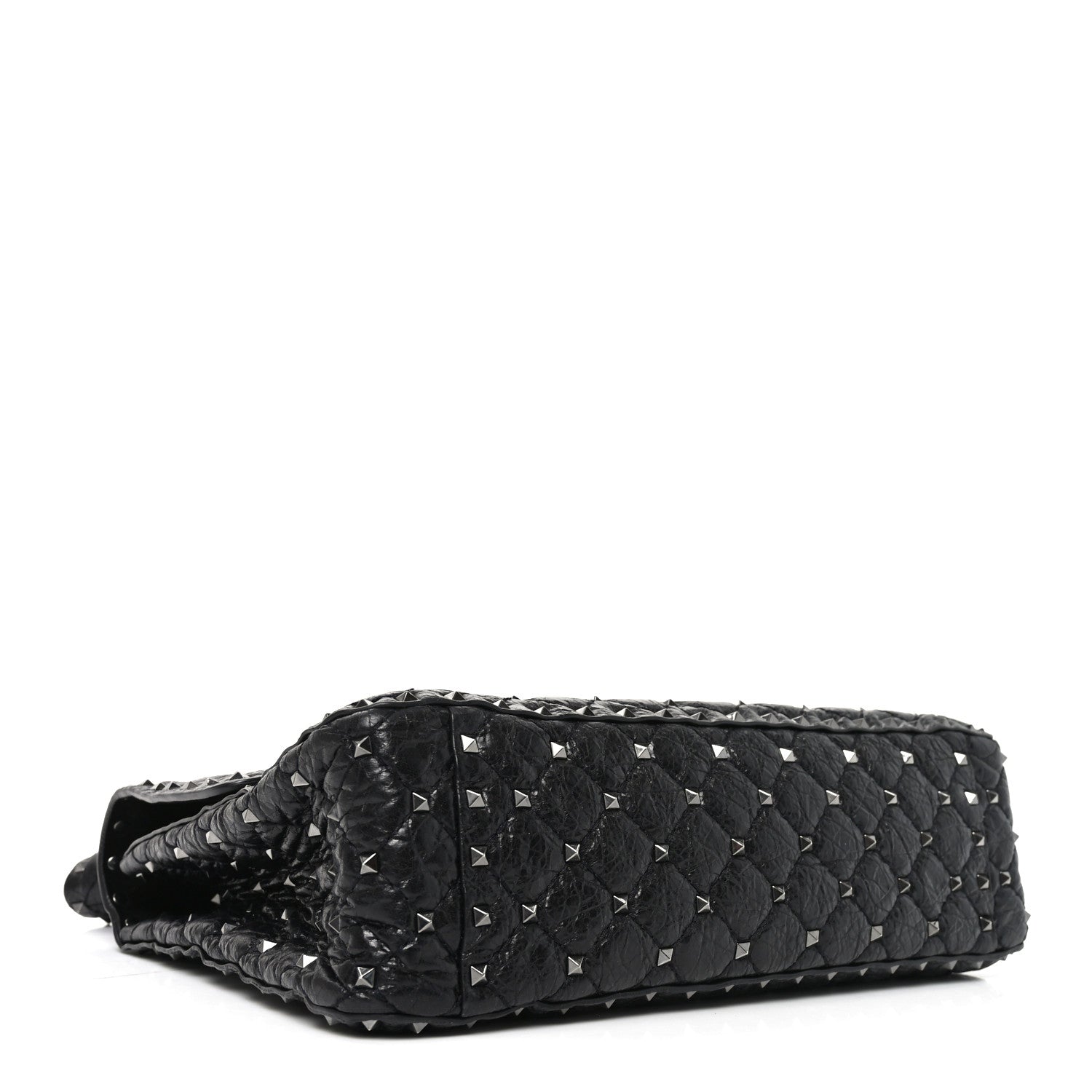 Valentino Garavani Craquele Nappa Large Rockstud Spike Shoulder Bag Black 4 of 9