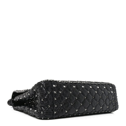 Valentino Garavani Craquele Nappa Large Rockstud Spike Shoulder Bag Black 4 of 9