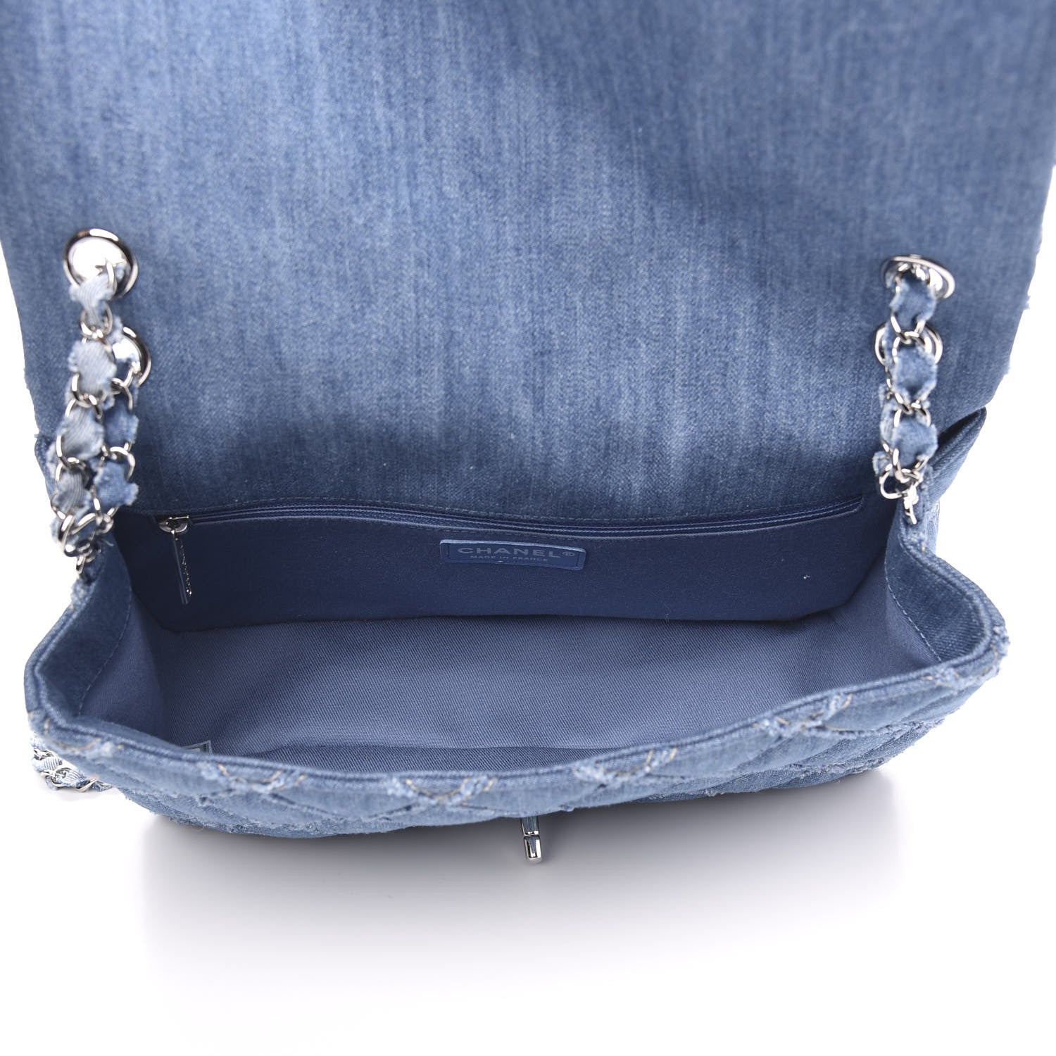 Chanel Frayed Denim Quilted Large Blue Chip Flap Blue 5 of 11