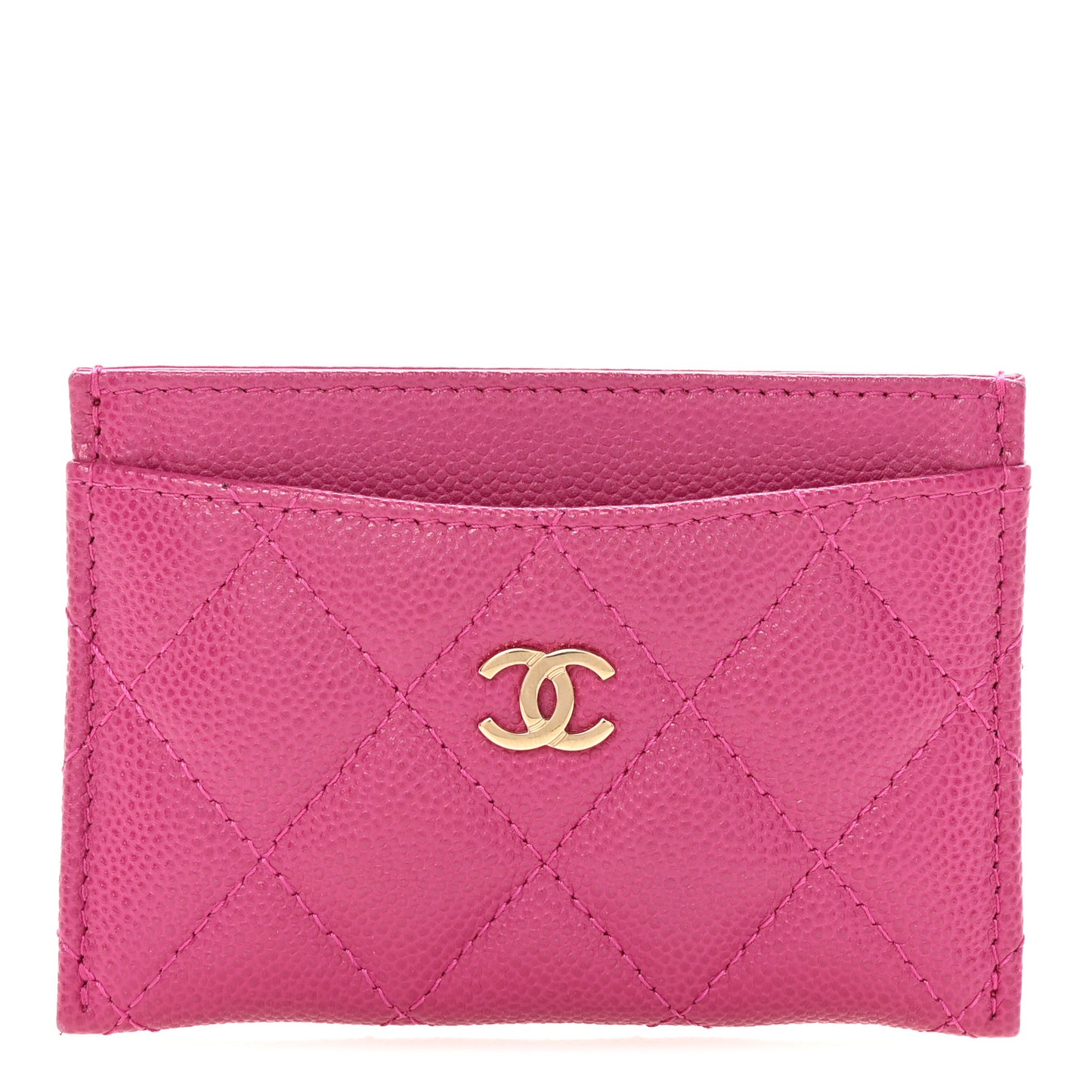 Caviar Quilted Card Holder Fuchsia