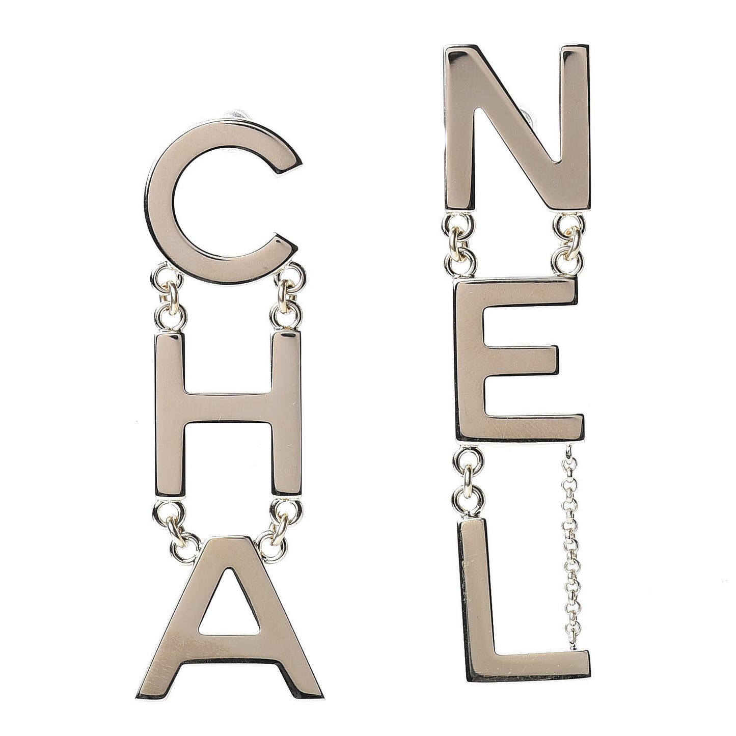 Metal Cha-Nel Logo Drop Earrings Gold
