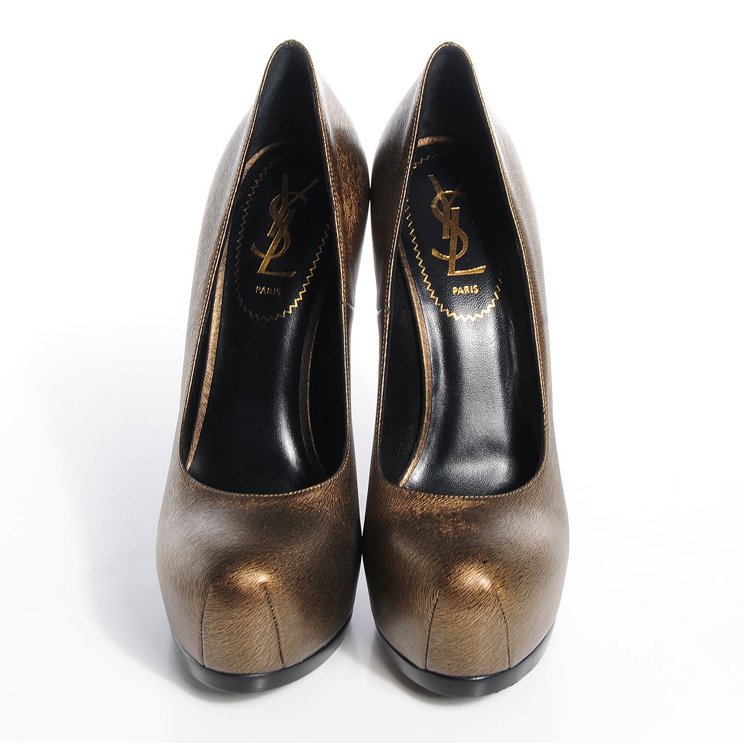 Etched Leather Tribtoo 105 Platform Pumps 37 Gold