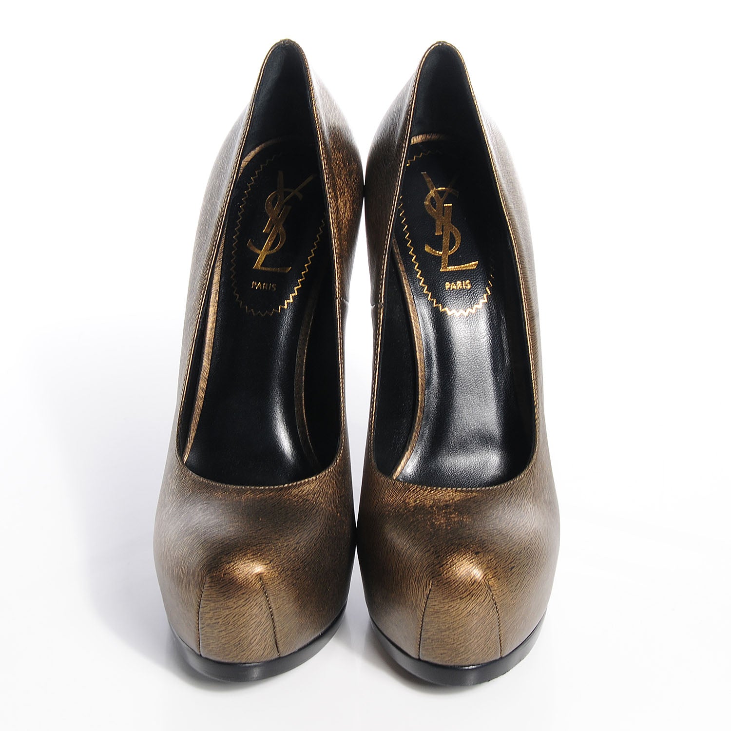 Saint Laurent Etched Leather Tribtoo 105 Platform Pumps 37 Gold 2 of 6