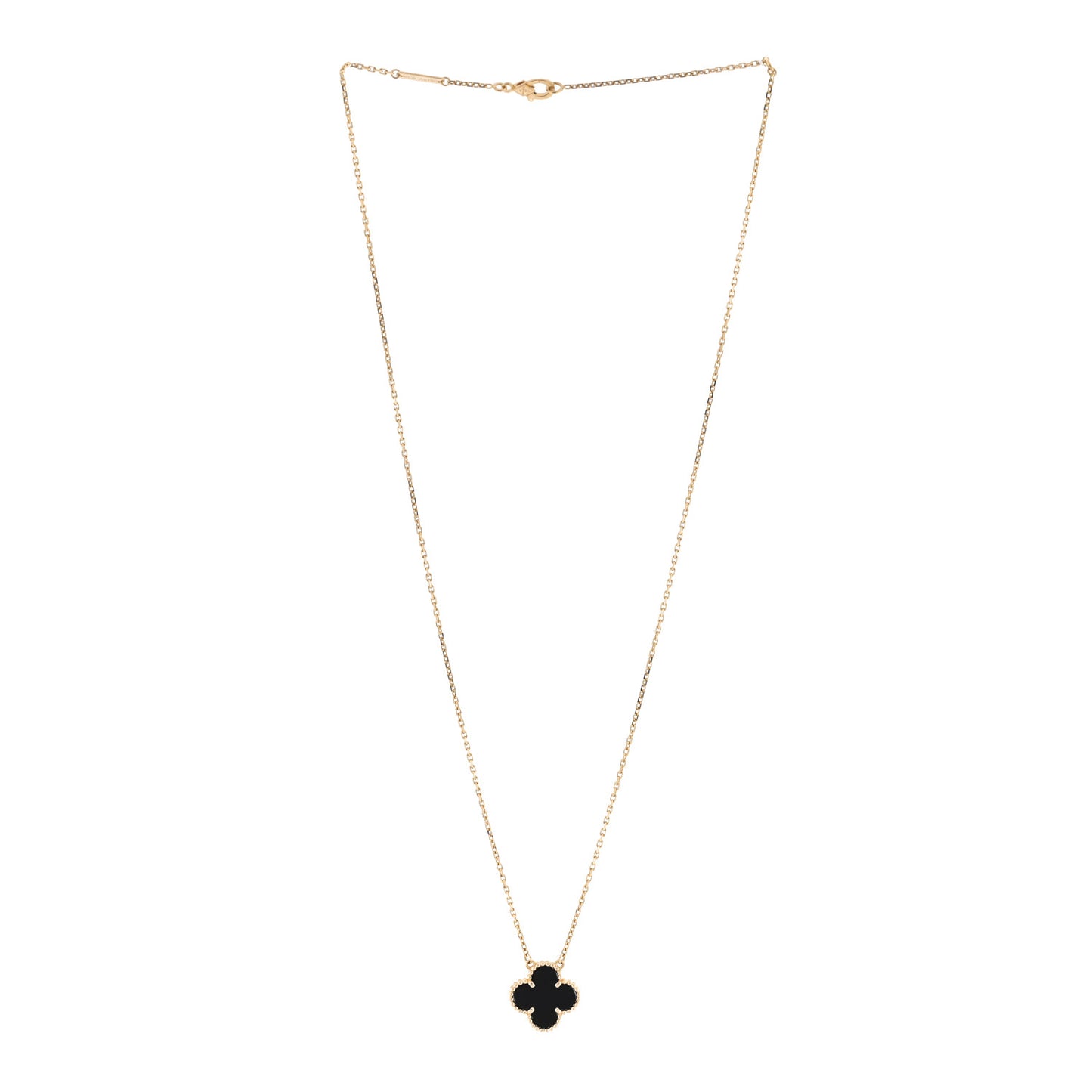 18K Yellow Gold Black Onyx Vintage Alhambra Pendant Necklace