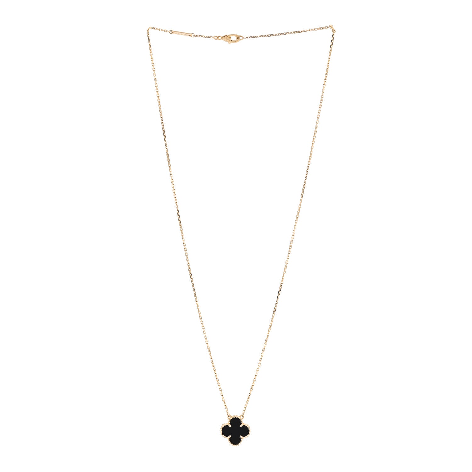 Van Cleef & Arpels 18K Yellow Gold Black Onyx Vintage Alhambra Pendant Necklace 3 of 6