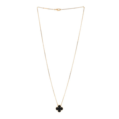 Van Cleef & Arpels 18K Yellow Gold Black Onyx Vintage Alhambra Pendant Necklace 3 of 6