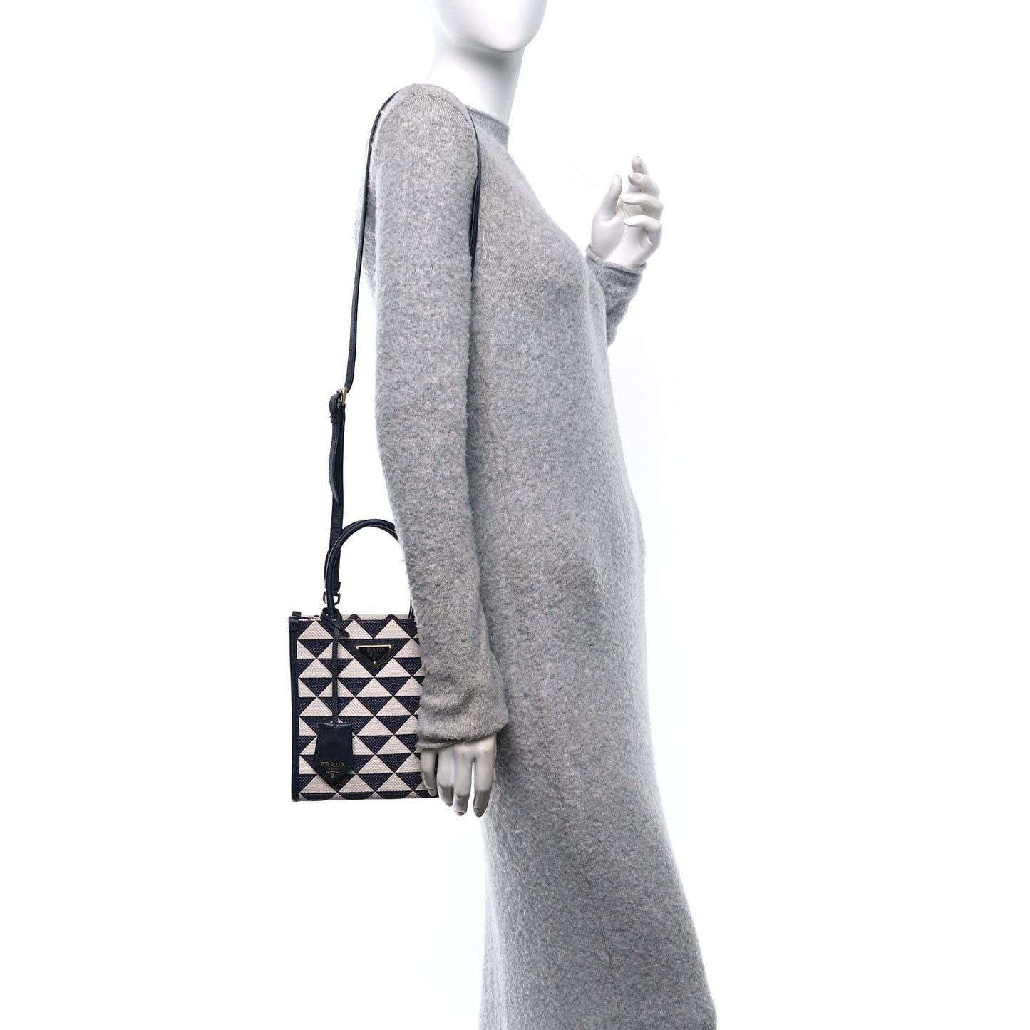 Jacquard Saffiano Triangolo Symbole Embroidered Micro Tote Baltico Talco