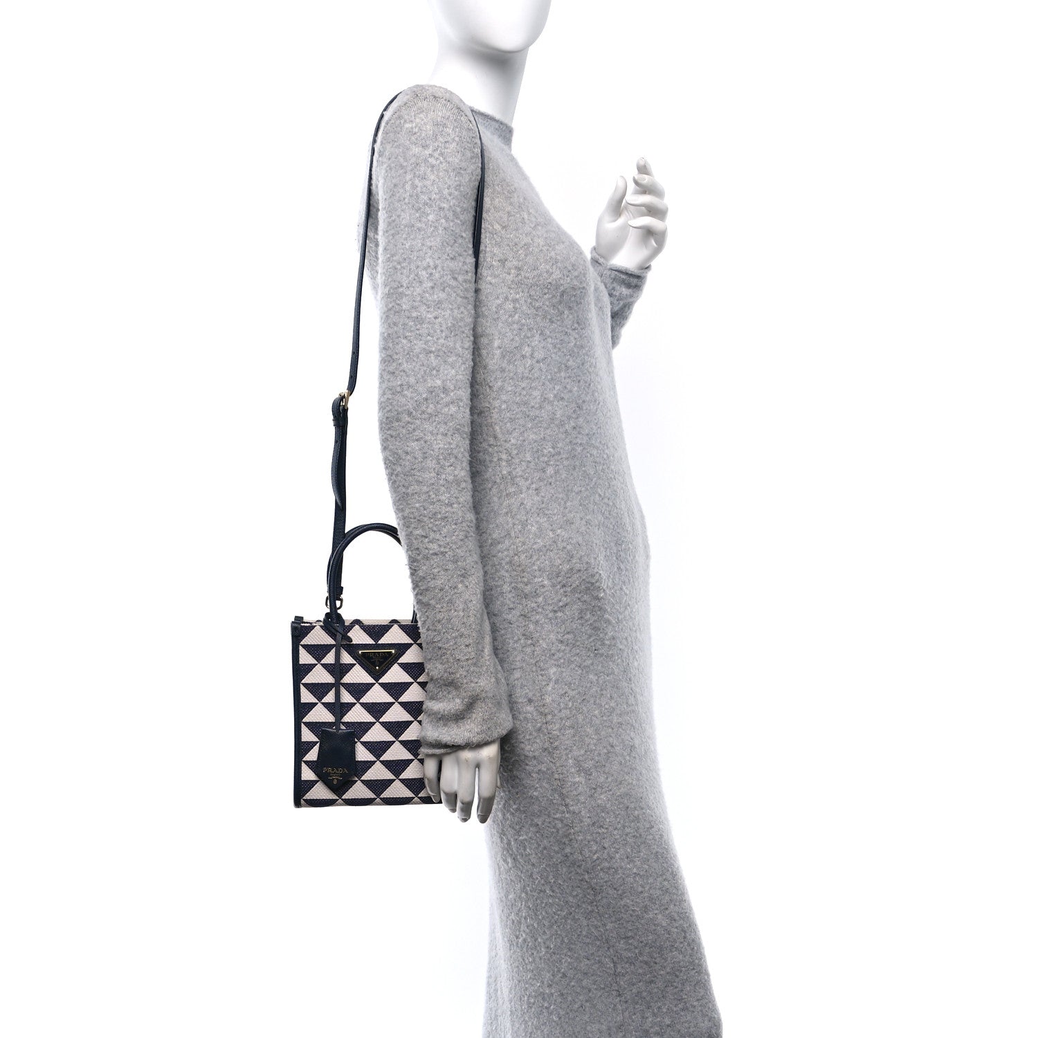 Prada Jacquard Saffiano Triangolo Symbole Embroidered Micro Tote Baltico Talco 2 of 9