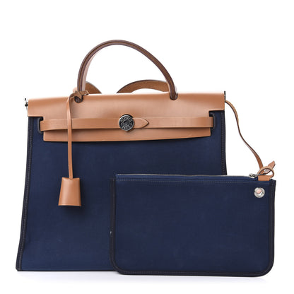Hermes Vache Hunter Toile Herbag Zip 31 PM Bleu De Malte Natural 1 of 12