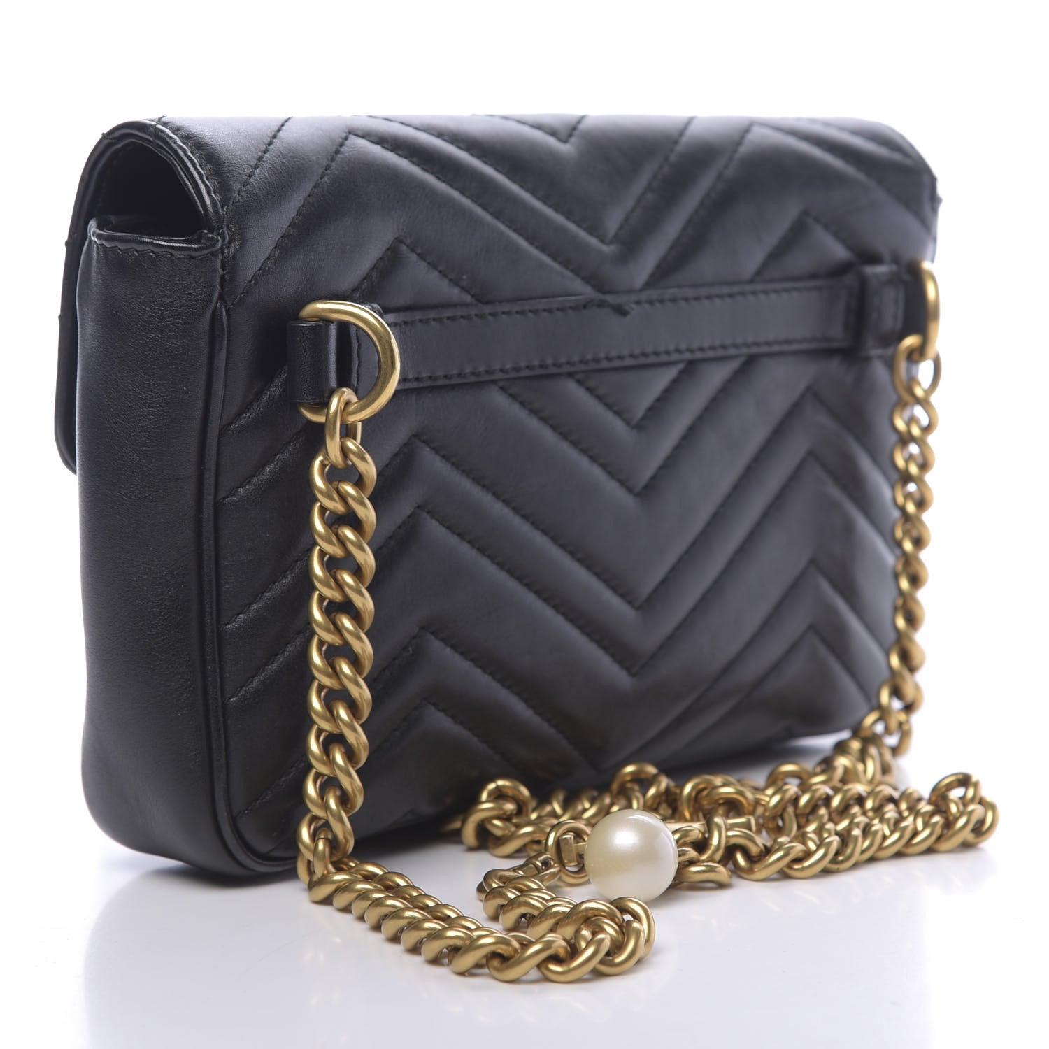 Gucci Calfskin Matelasse Pearly GG Marmont Chain Belt Bag Black 3 of 12