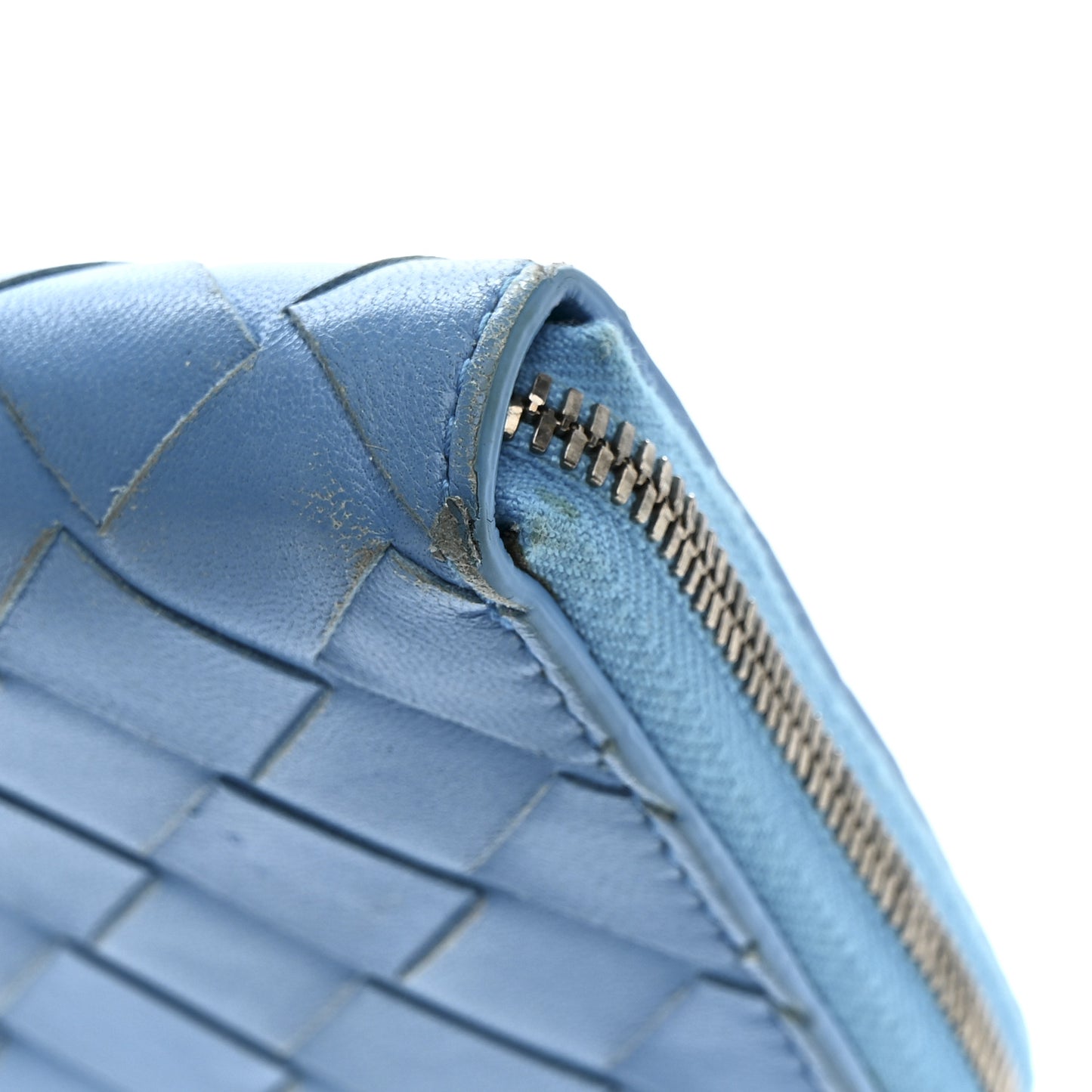 Nappa Intrecciato Zip Around Wallet Sky Blue