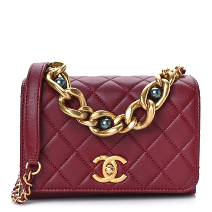 Chanel Calfskin Quilted Pearl Jewel Chain Flap Red 1 of 9