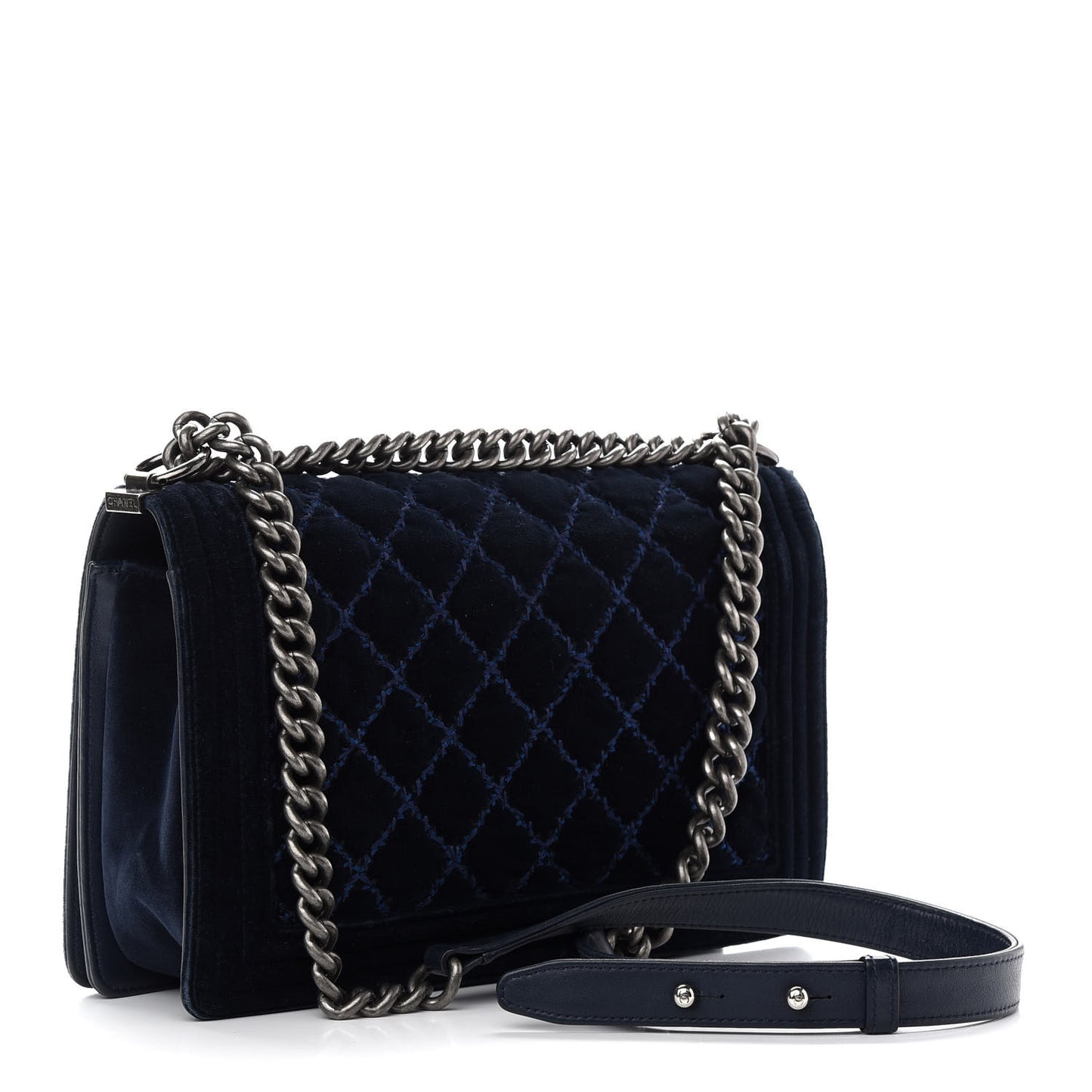 Velvet Tweed Quilted New Medium Boy Flap Dark Navy Blue
