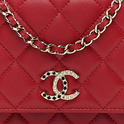 Chanel Lambskin Quilted Crystal Pearl CC Wallet On Chain WOC Burgundy 8 of 11
