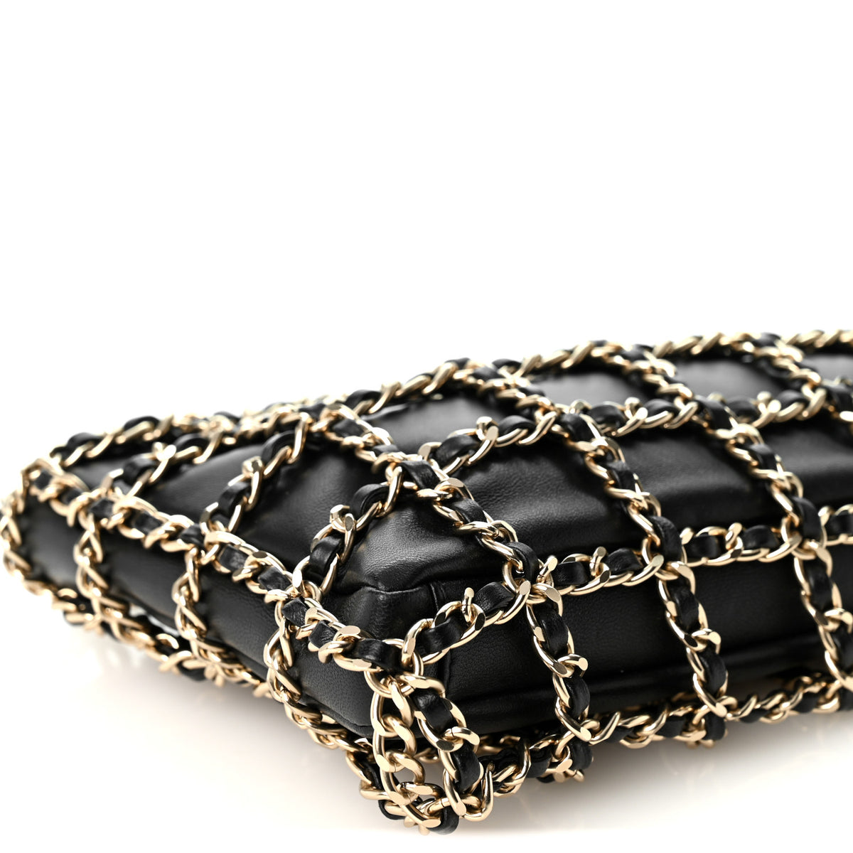 Lambskin Chain Frame Shoulder Bag Black