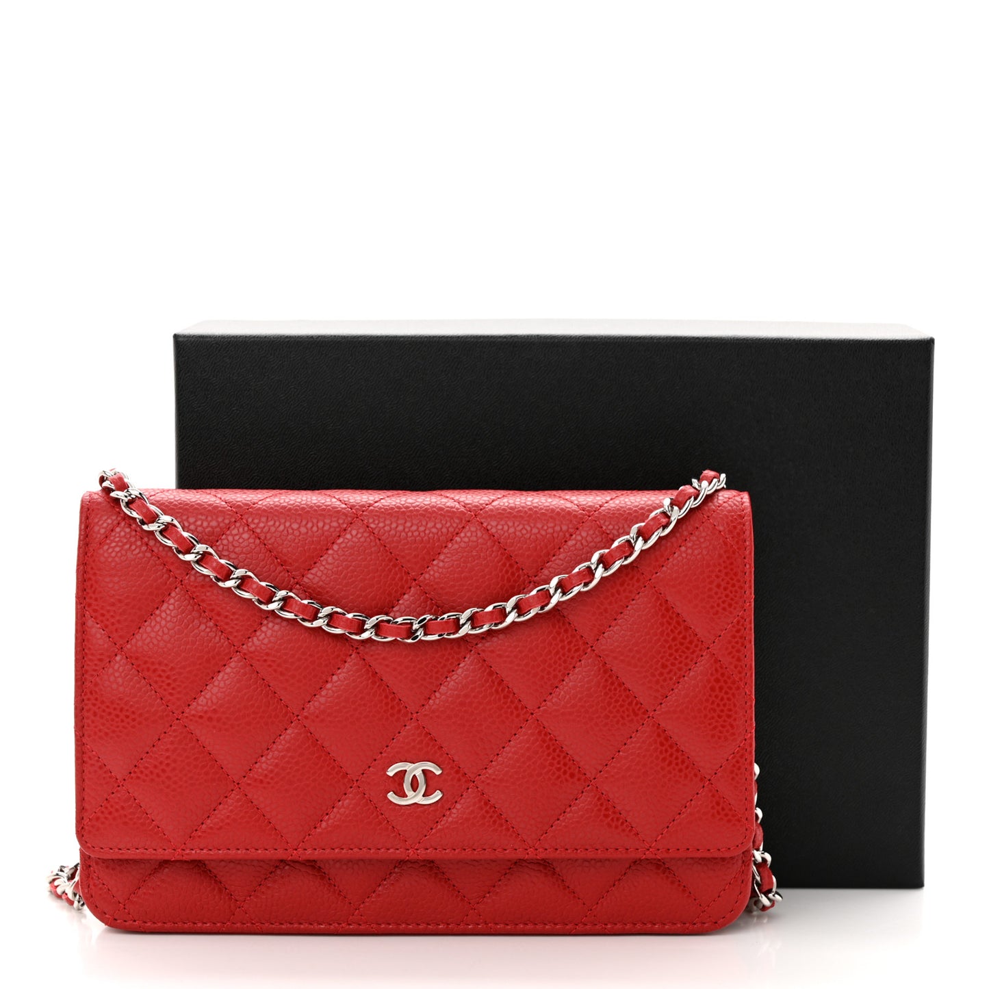 Caviar Quilted Wallet on Chain WOC Red