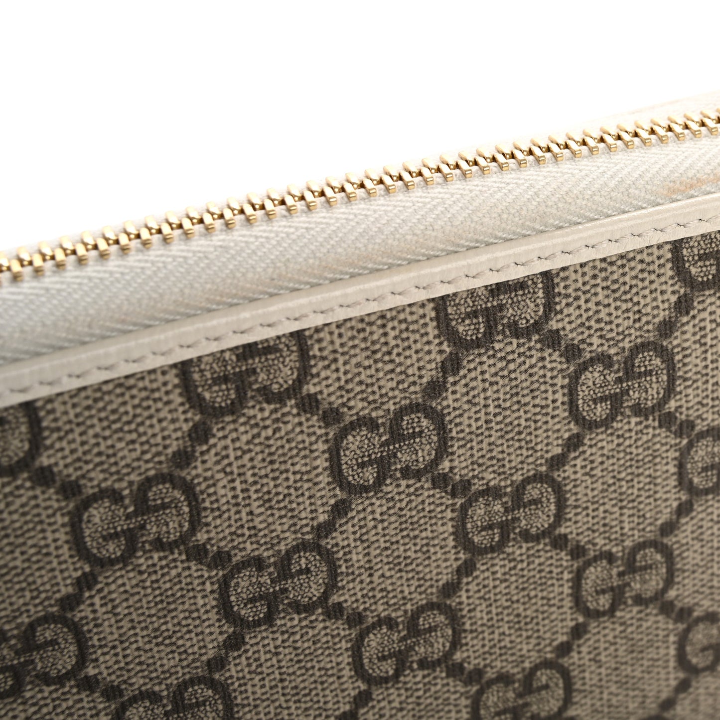 GG Supreme Monogram Azalea Calfskin Horsebit 1955 Zip Around Wallet Beige Ebony Mystic White