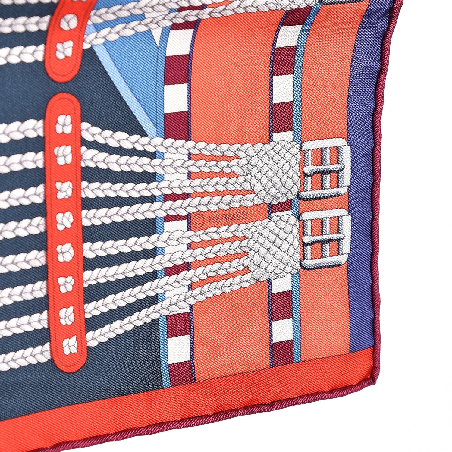 Hermes Silk Sangles En Zigzag Scarf 90 Ardoise Rouge Gris Bleuete 5 of 5