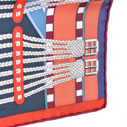 Hermes Silk Sangles En Zigzag Scarf 90 Ardoise Rouge Gris Bleuete 5 of 5