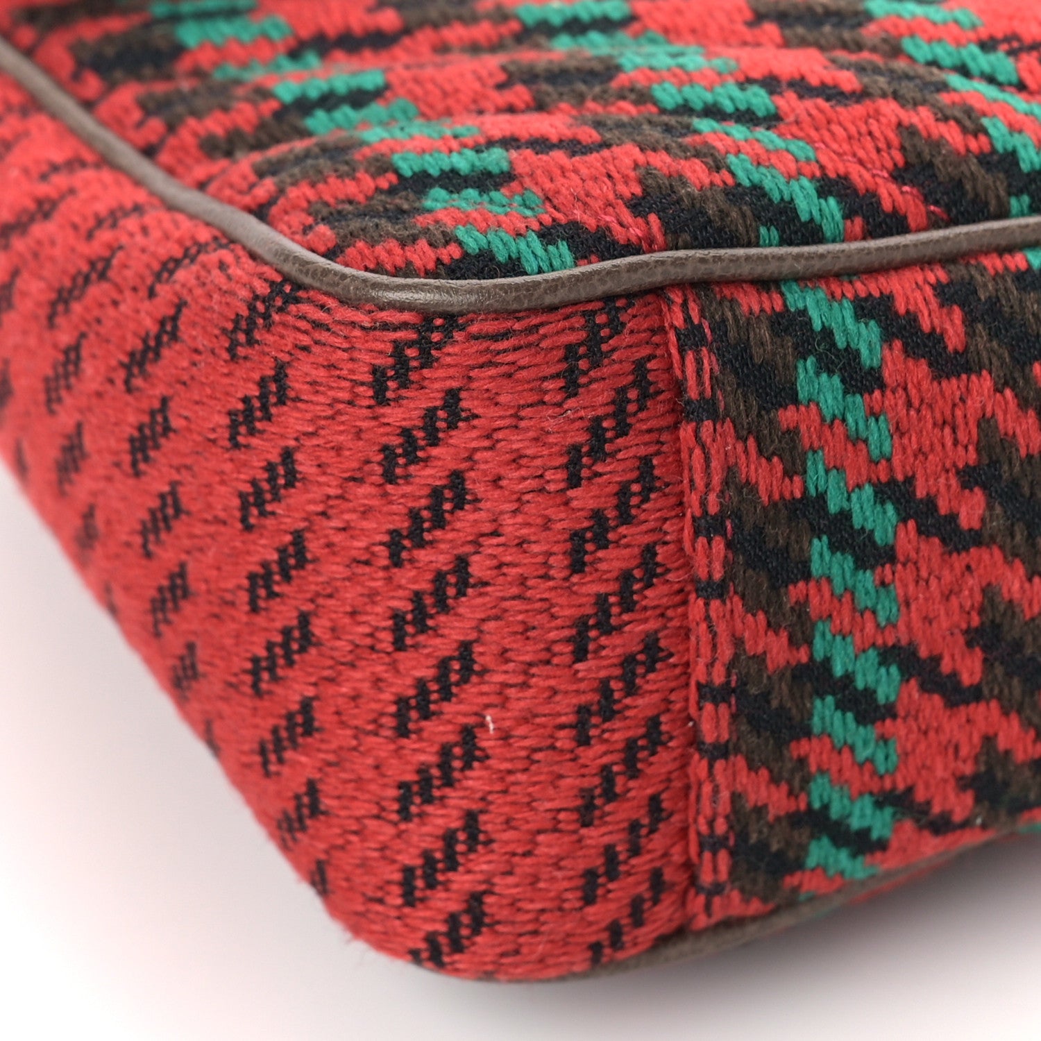 Gucci Wool Tweed Textured Dollar Calfskin Matelasse Diagonal Plaid Small GG Marmont Shoulder Bag Red Green Multicolor New Acero 7 of 8
