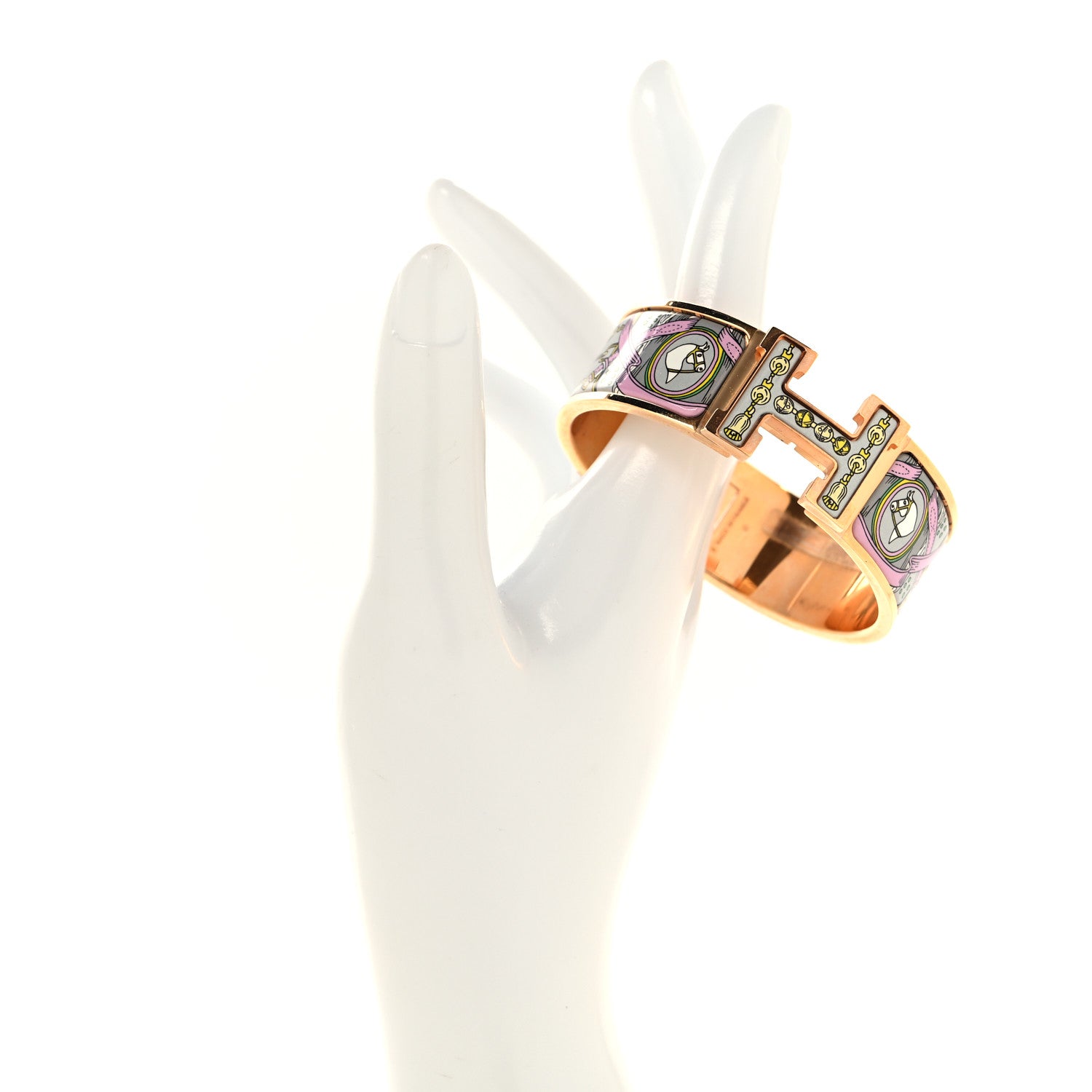 Hermes Enamel Printed Wide Bouquets Selliers Clic Clac H Bracelet GM Gris 2 of 4