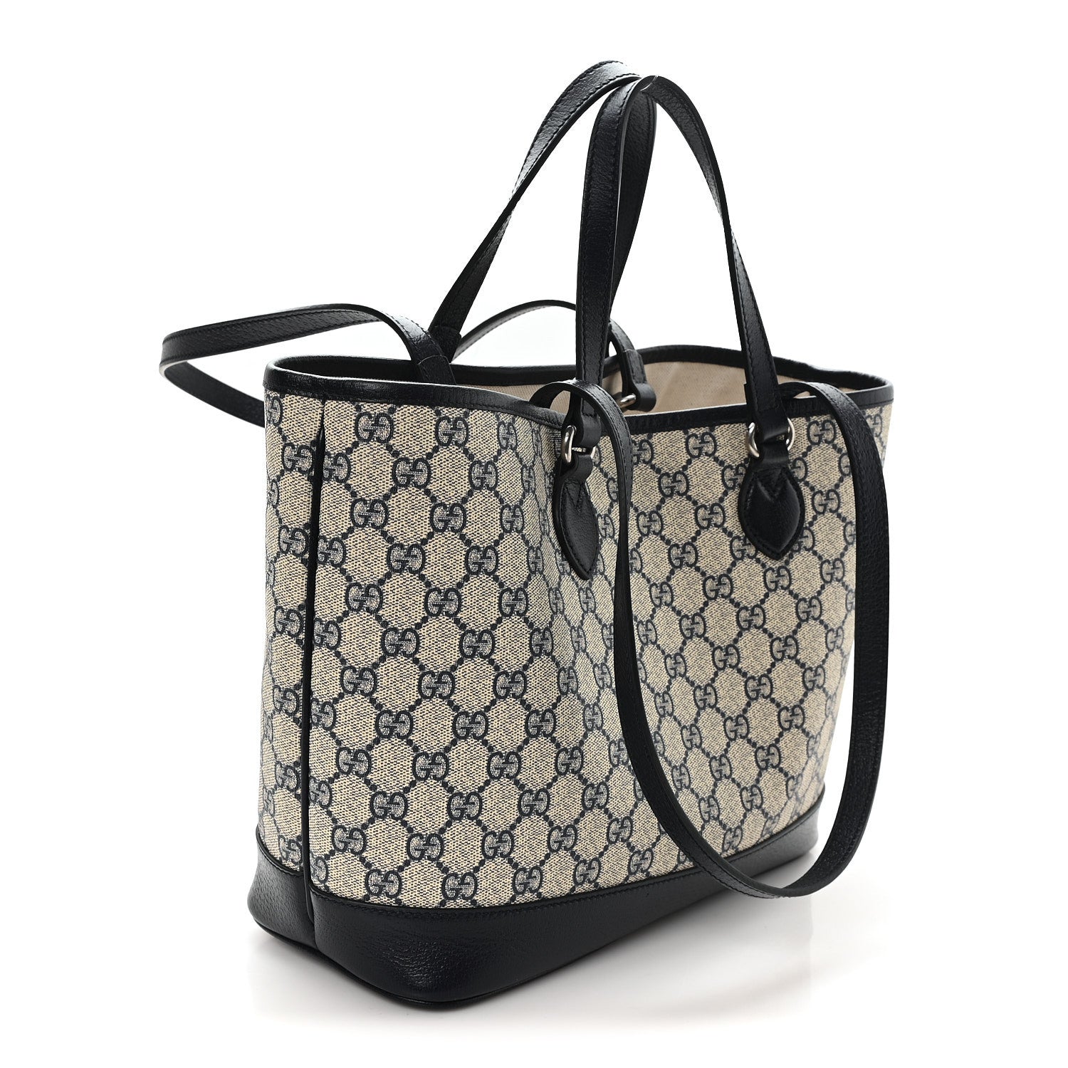 Gucci GG Supreme Monogram Textured Dollar Calfskin Small Shoulder Tote Bag Beige Blue 3 of 10