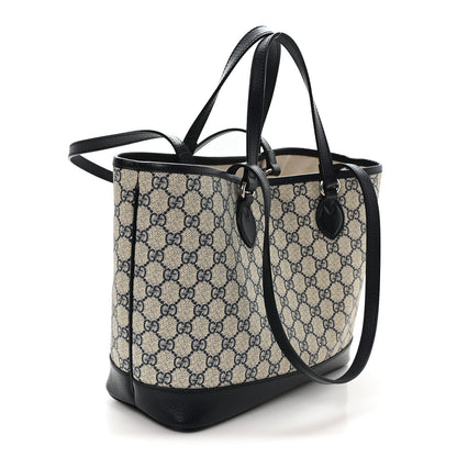 Gucci GG Supreme Monogram Textured Dollar Calfskin Small Shoulder Tote Bag Beige Blue 3 of 10
