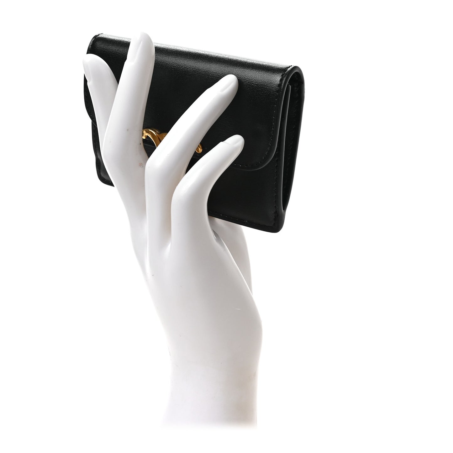 Shiny Calfskin Triomphe Flap Card Holder Black