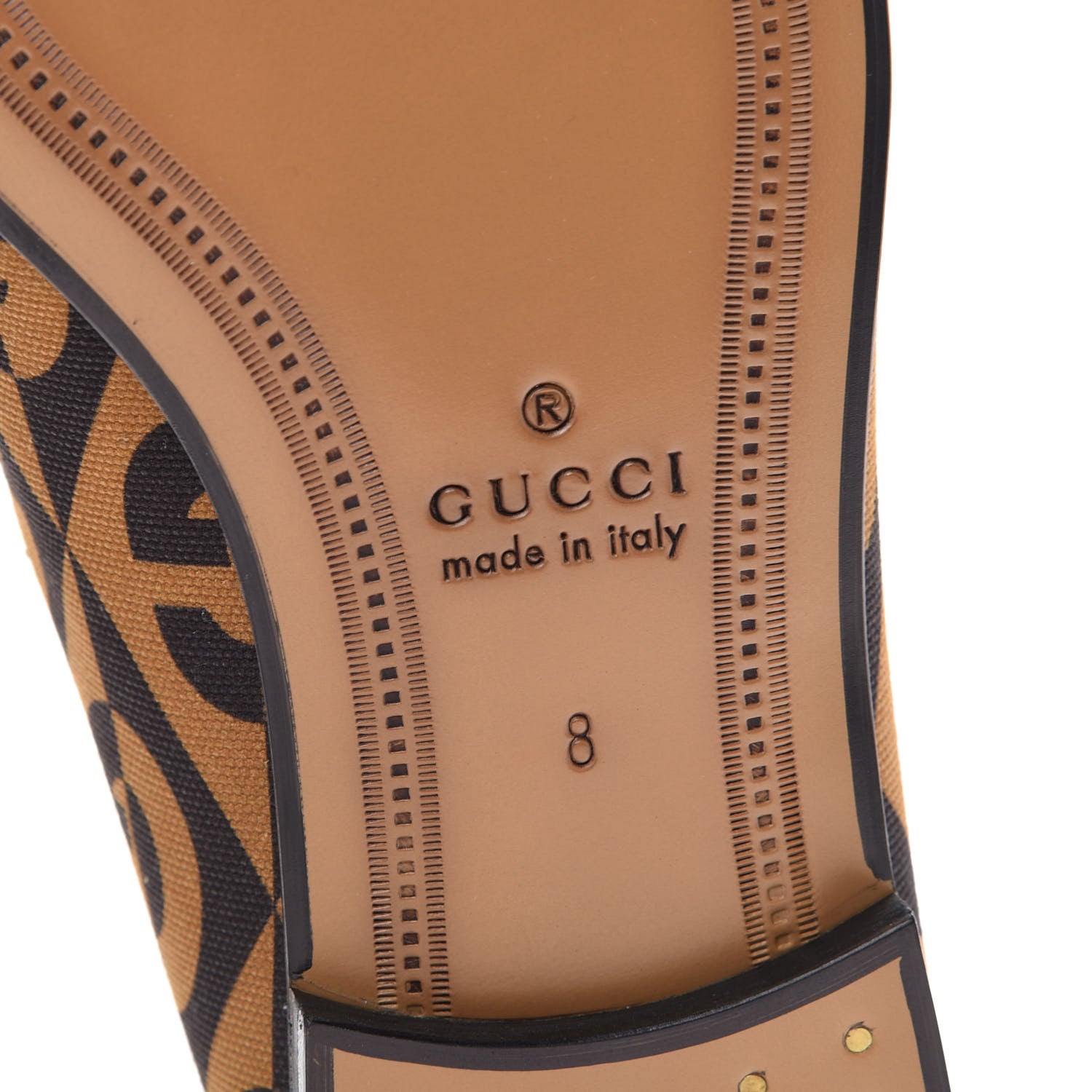 Gucci Canvas Rhombus Horsebit Mens Jordaan Loafers 8 Camel Brown Black 6 of 8