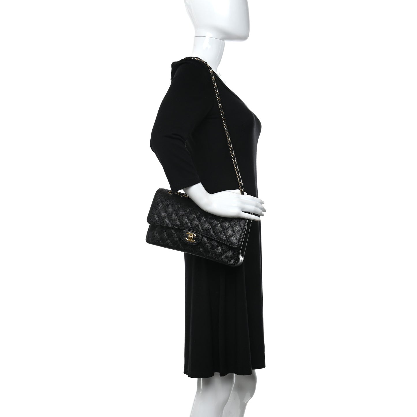 Caviar Quilted Medium Double Flap Black