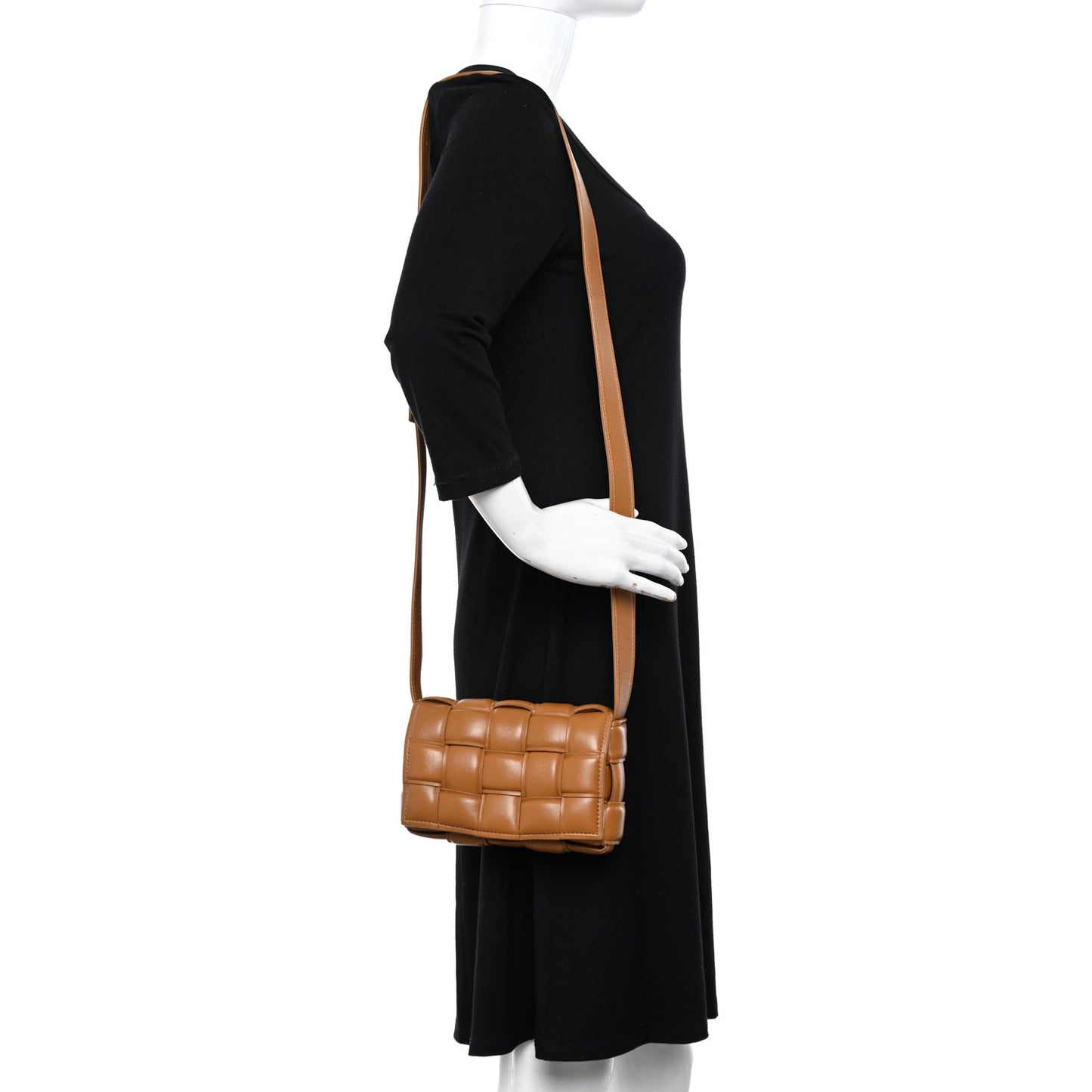 Nappa Maxi Intreccio Small Padded Cassette Crossbody Bag Camel