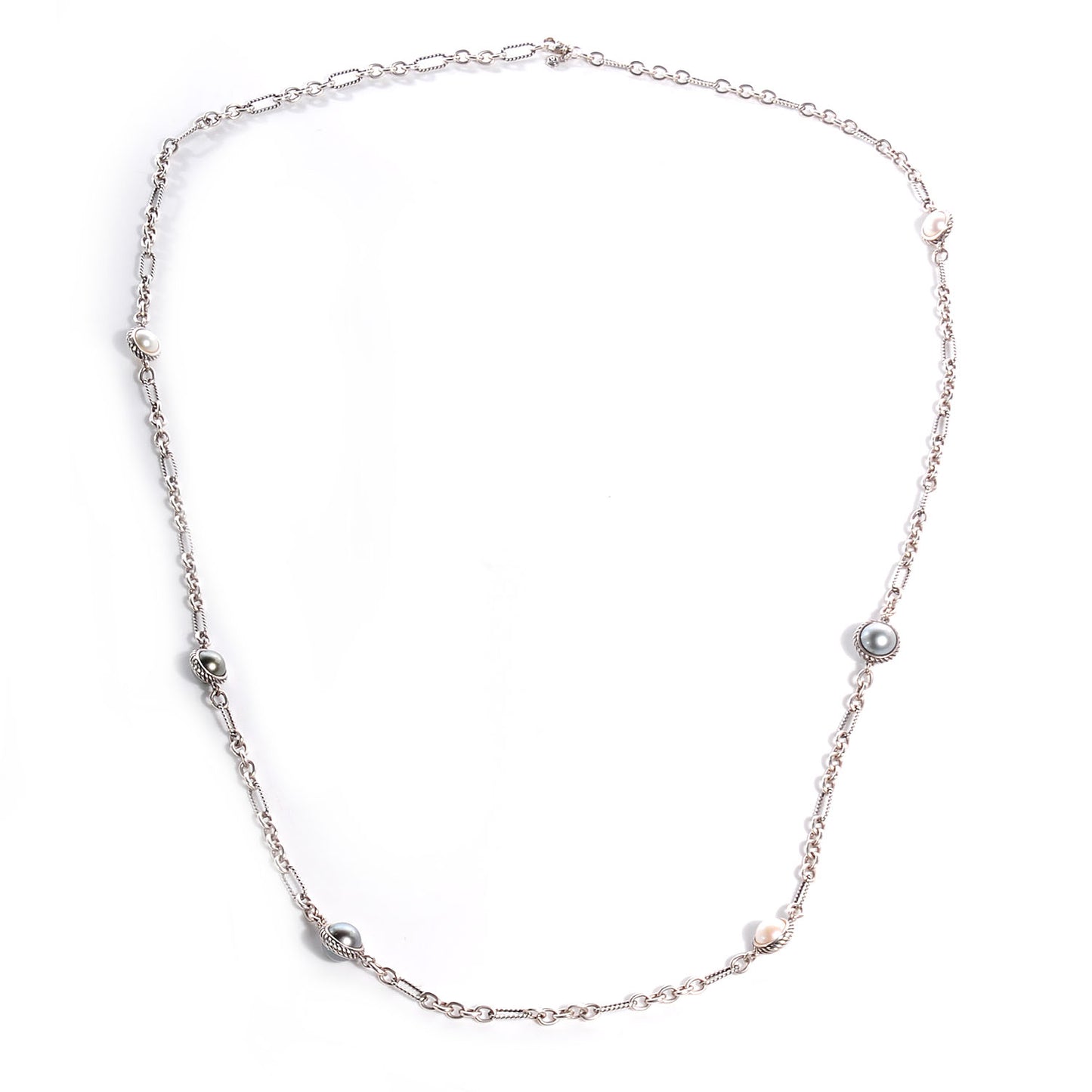 Sterling Silver Pearl Cable Classics Figaro Chain Necklace