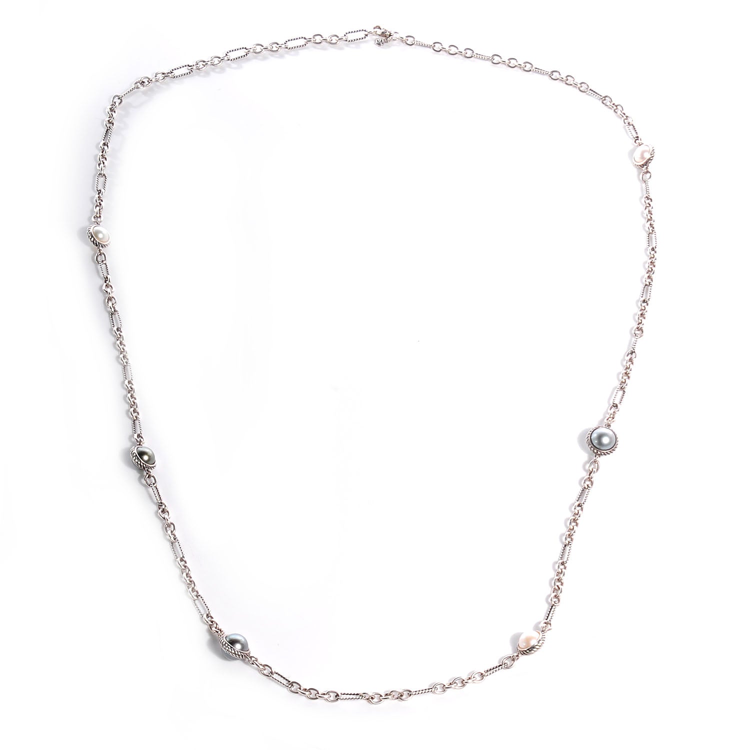 David Yurman Sterling Silver Pearl Cable Classics Figaro Chain Necklace 4 of 5