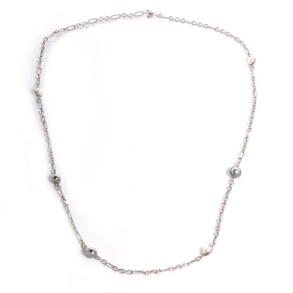 David Yurman Sterling Silver Pearl Cable Classics Figaro Chain Necklace 4 of 5