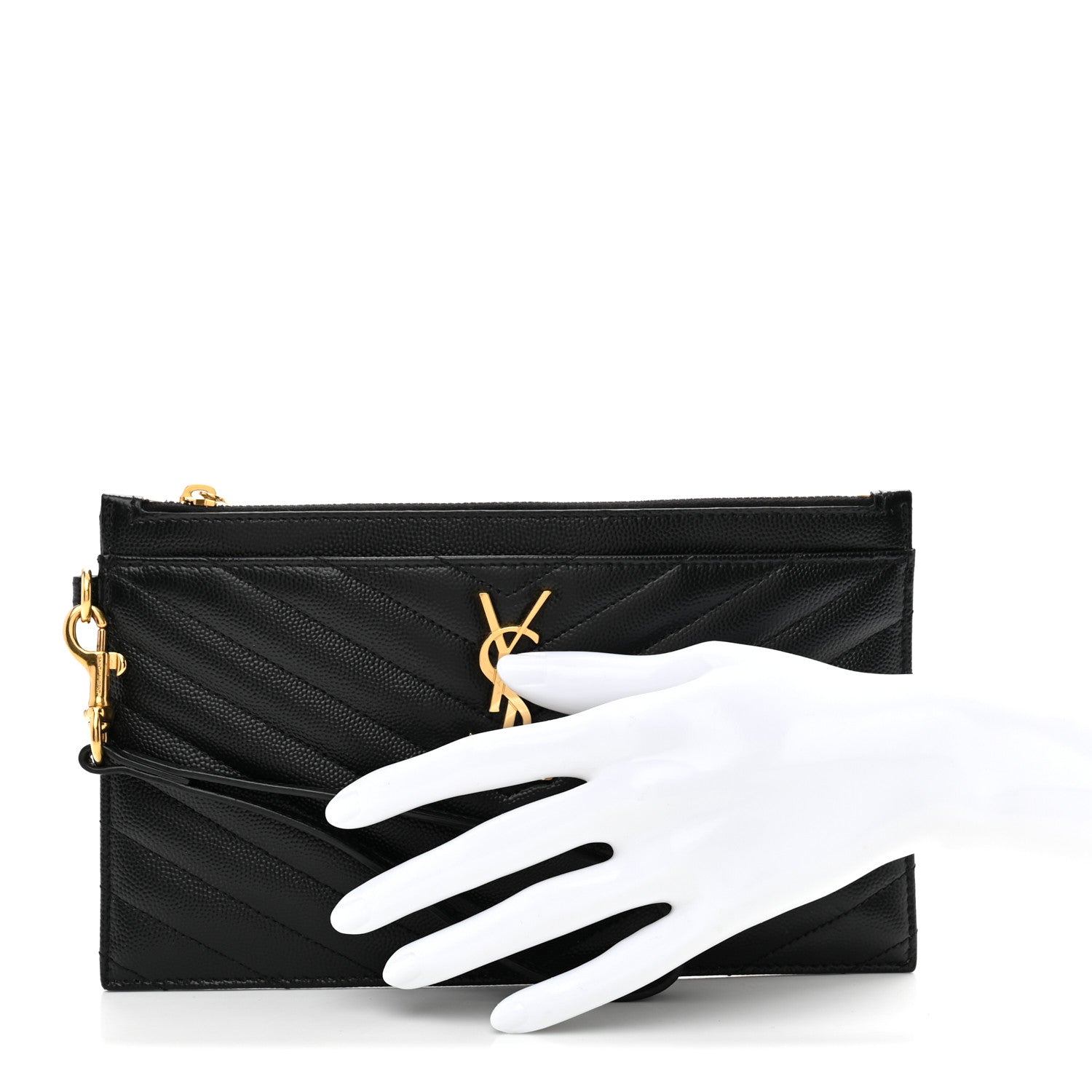 Saint Laurent Grain De Poudre Chevron Monogram Large Bill Pouch Black 2 of 8