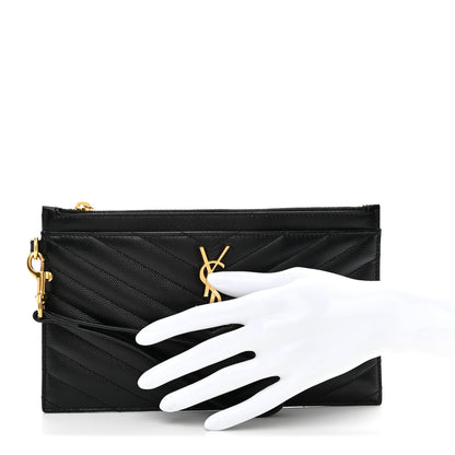 Saint Laurent Grain De Poudre Chevron Monogram Large Bill Pouch Black 2 of 8
