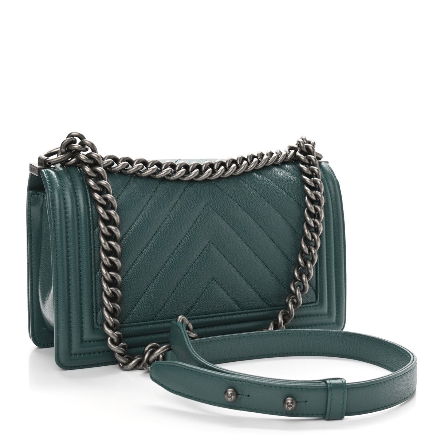 Caviar Chevron Quilted Medium Boy Flap Green
