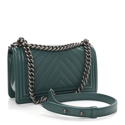 Chanel Caviar Chevron Quilted Medium Boy Flap Green 3 of 11