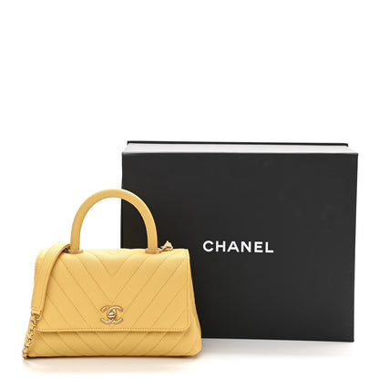 Chanel Caviar Chevron Quilted Mini Coco Handle Flap Yellow 11 of 11