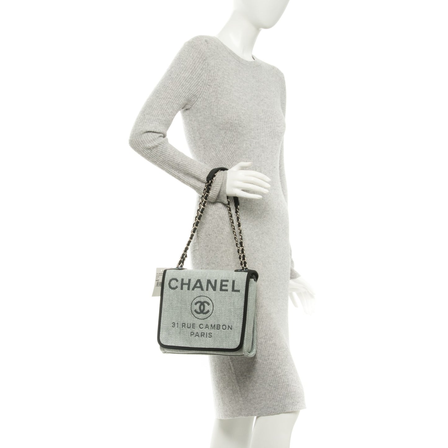Woven Straw Raffia Small Deauville Messenger Grey
