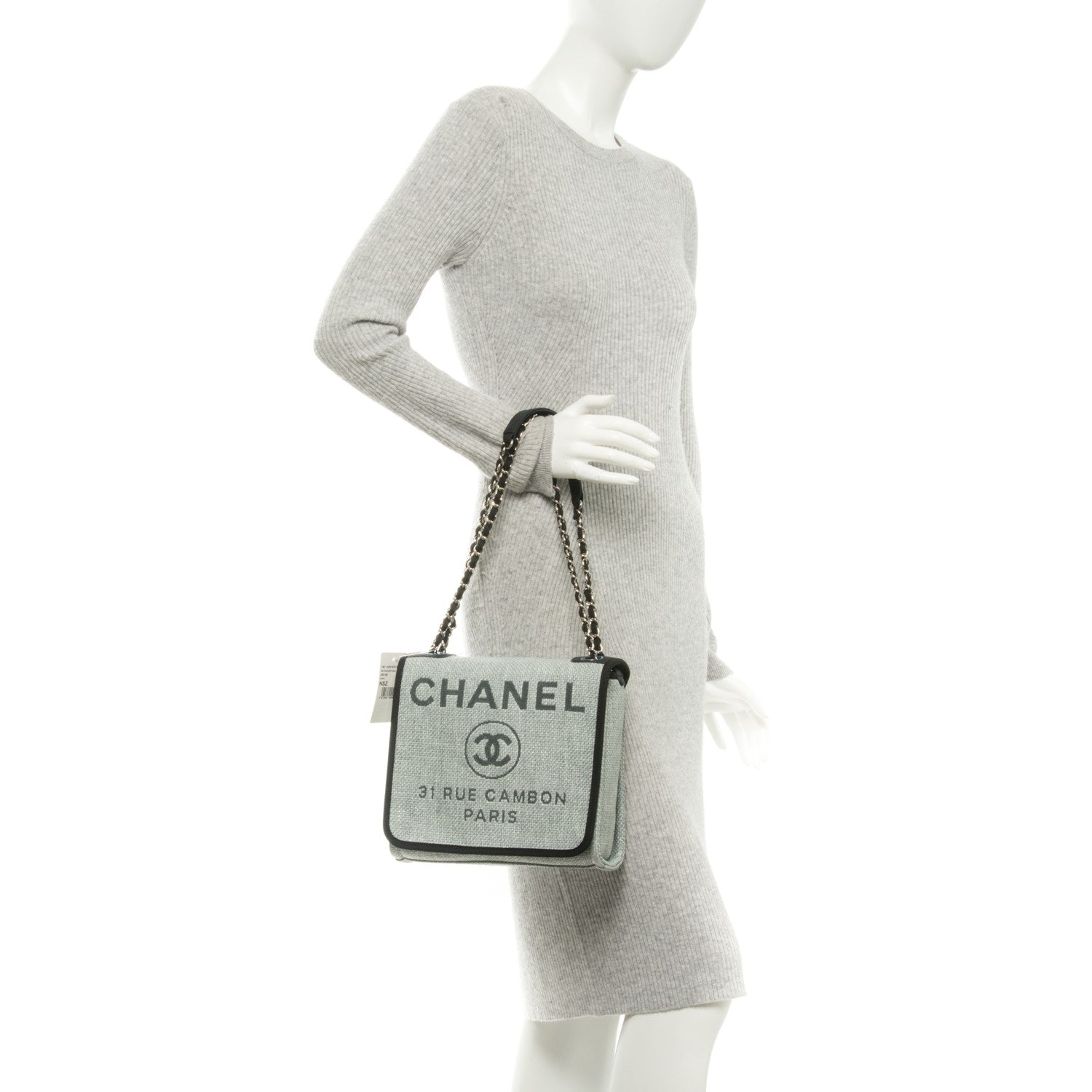 Chanel Woven Straw Raffia Small Deauville Messenger Grey 3 of 8