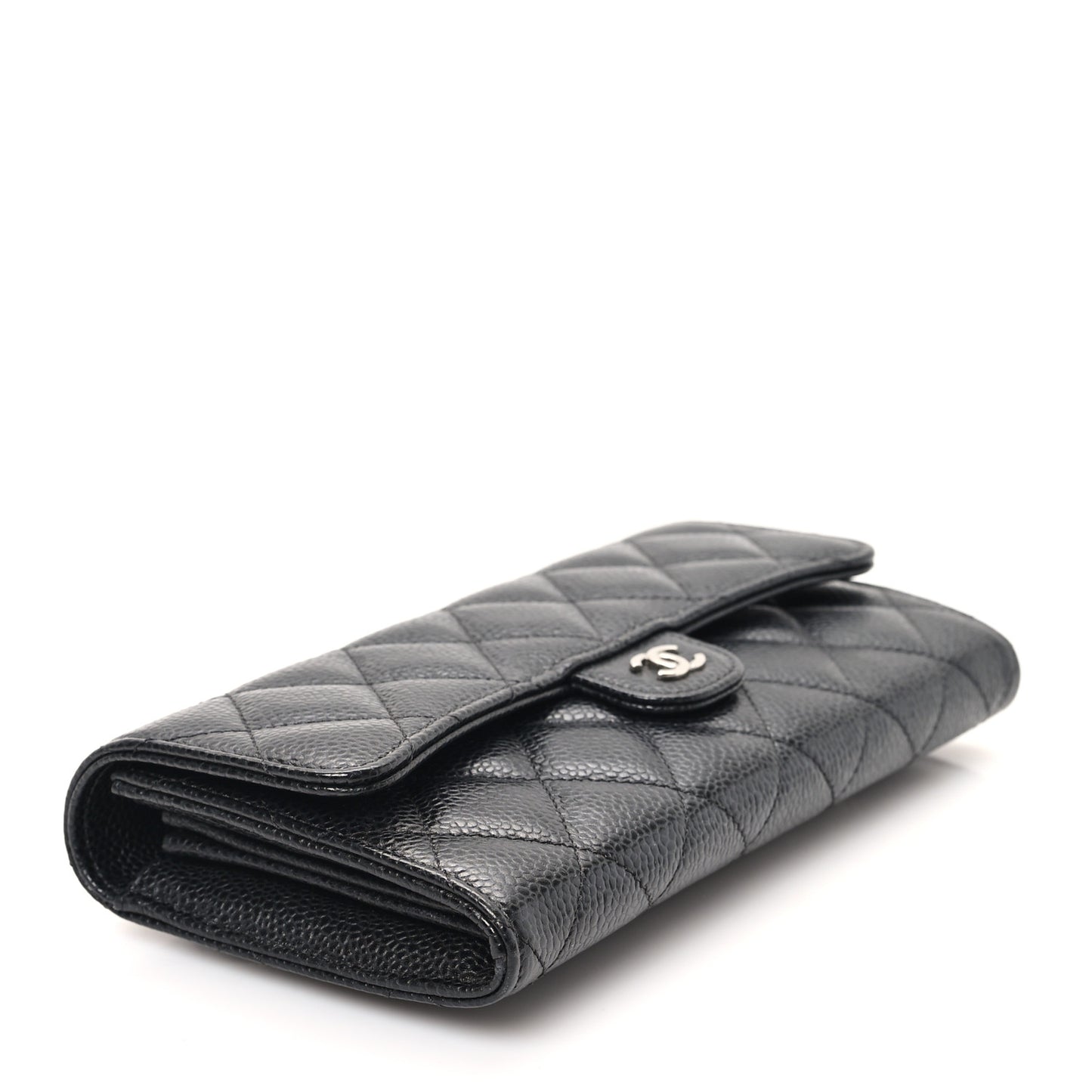 Caviar Quilted Large Gusset Flap Wallet Black