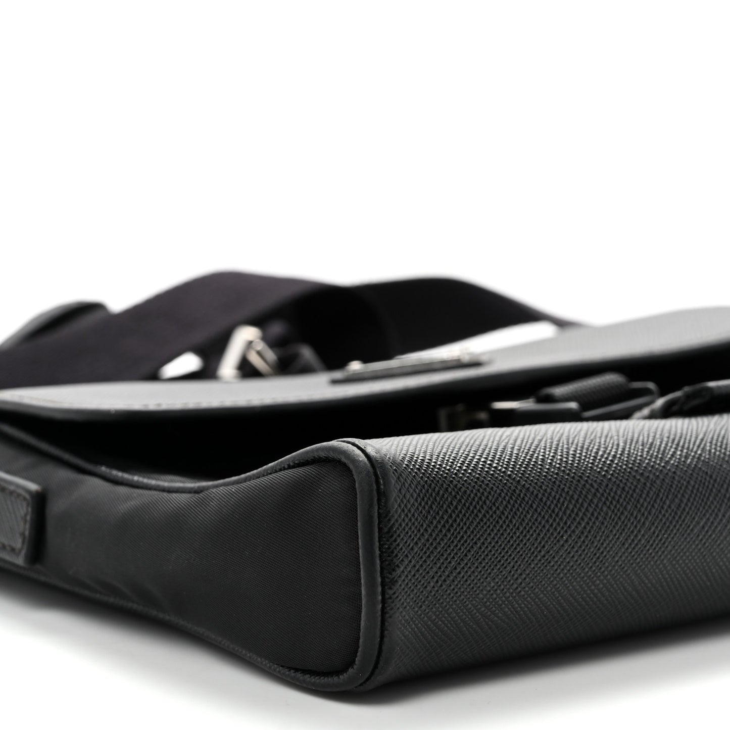 Re-Nylon Saffiano Triangle Shoulder Bag Black