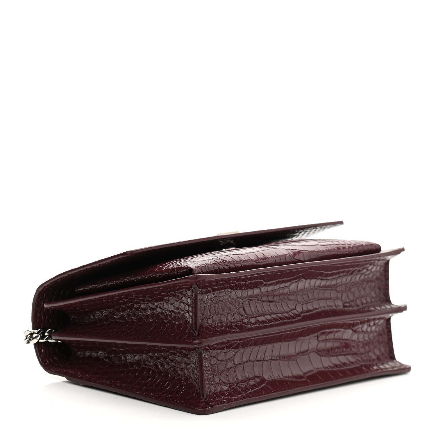 Saint Laurent Calfskin Crocodile Embossed Medium Monogram Sunset Rouge Legion 4 of 10