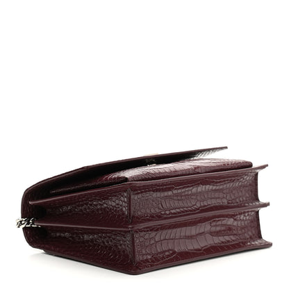 Saint Laurent Calfskin Crocodile Embossed Medium Monogram Sunset Rouge Legion 4 of 10