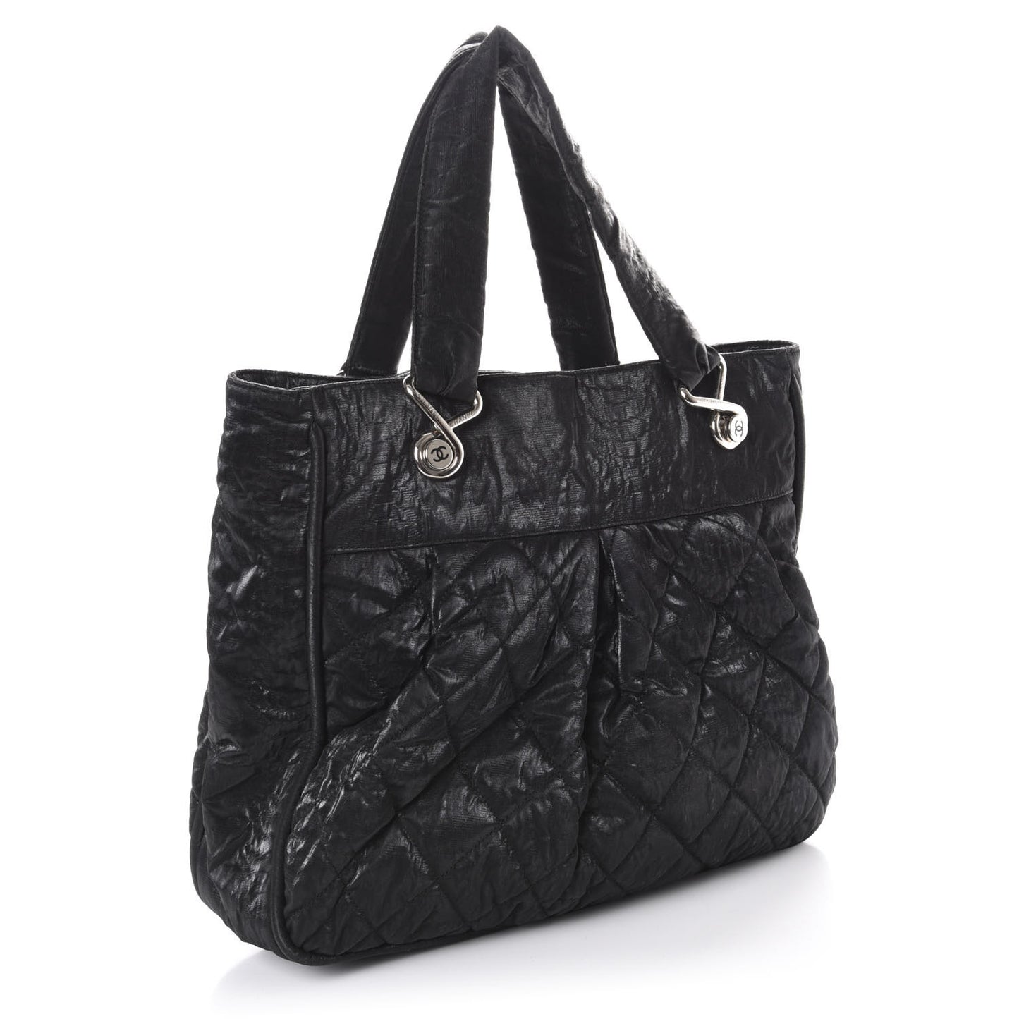 Crinkled Coated Canvas Le Marais Large Tote Black