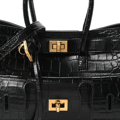 Balenciaga Calfskin Crocodile Embossed Mini Bel Air Carry All Bag Black 7 of 9
